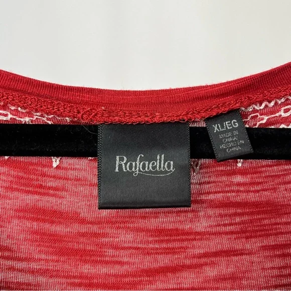 Women’s Rafaella Red Short Sleeve Top White Embroidered Stitching Sz XL - Picture 4 of 6